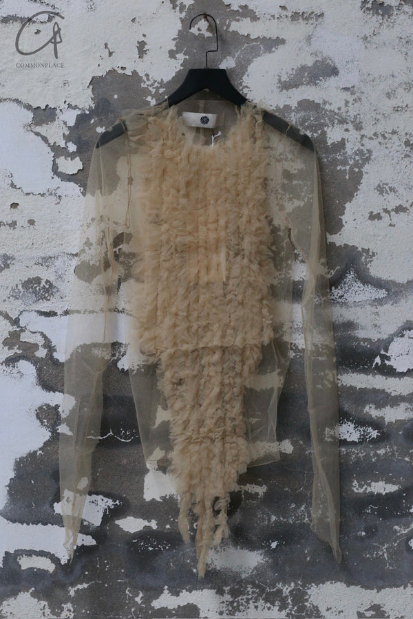 Marc Le Bihan irregular pile flower mesh T-shirt series collection French handmade MLB-2811-WHUANG slightly yellow